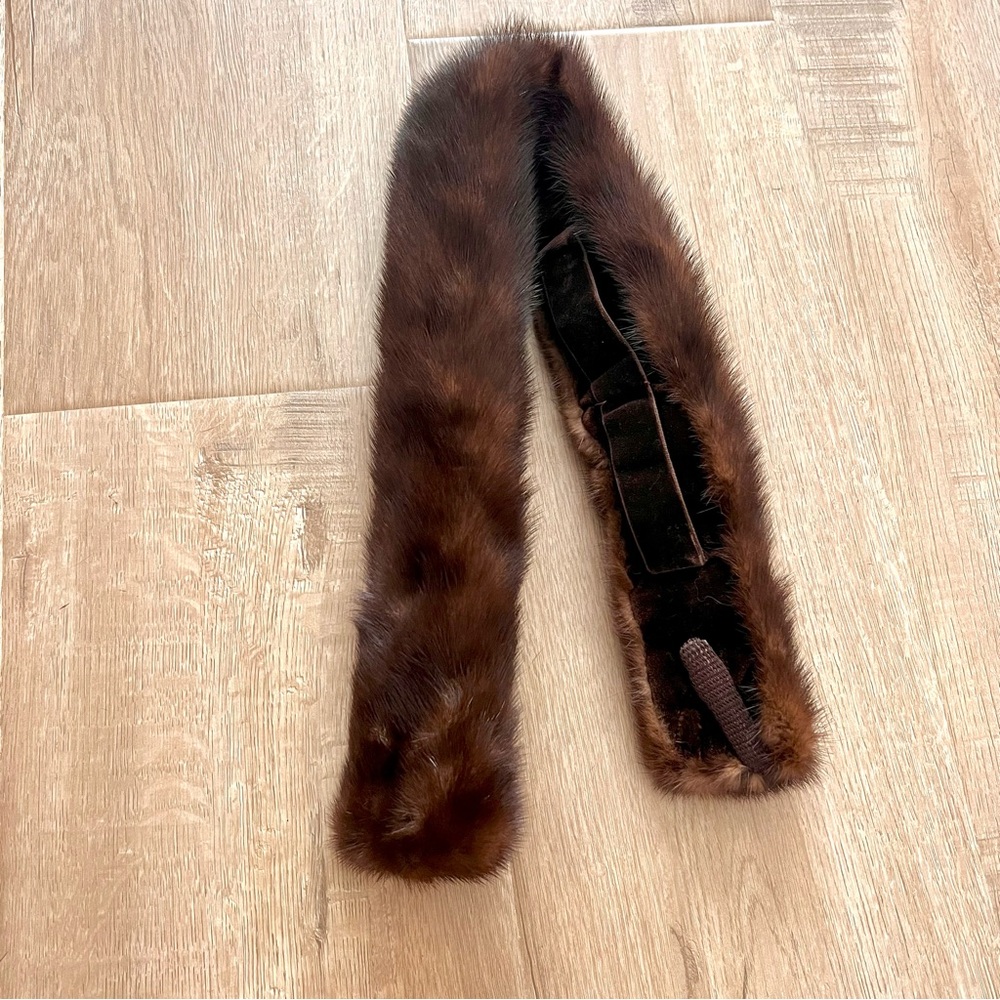 Vintage Real Mink Fur Brown‎ Neck Wrap Scarf Collar Handmade 28” X 3” Excellent
